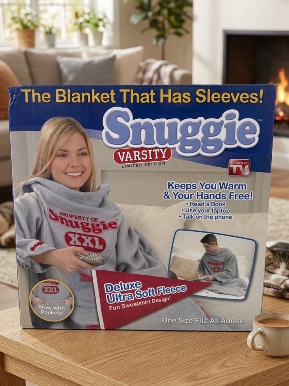 Snuggie Varsity Grey Sleeve Blanket Boxed